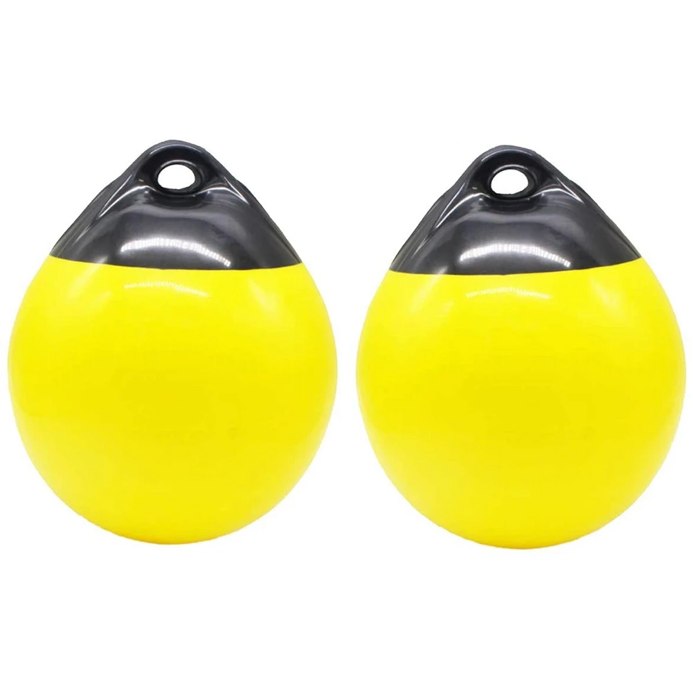 2Pcs Boat Fenders Ball Round Anchor Buoy, Dock Bumper Ball PVC Shield Protection Marine Mooring Buoys 10X12In,Yellow