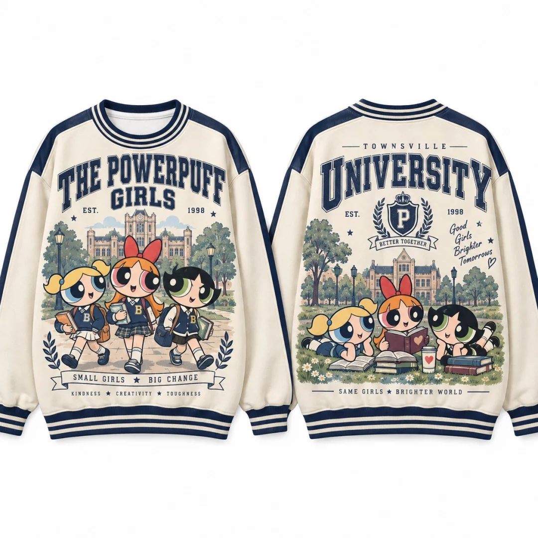 Snoopy Peanuts University Print Sweatshirt Men Women Vintage Campus Style Crew Neck Pullover Casual Long Sleeve Loose Kids Tops