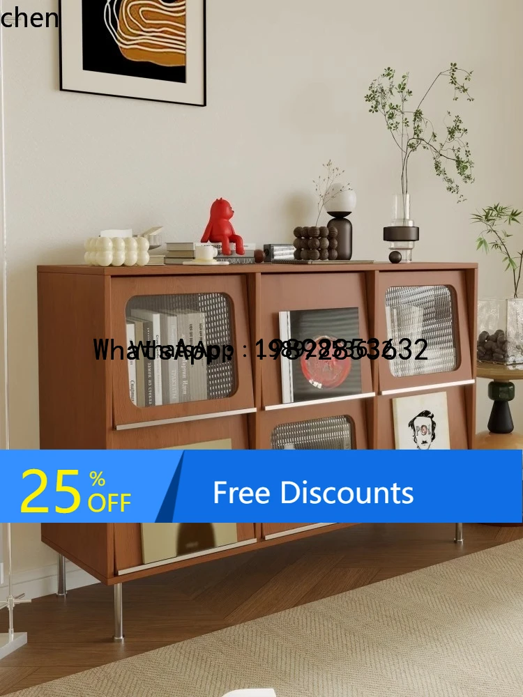 GZ  Solid Wood Bookcase with Glass Wall-Mounted Display Magazine Cabinet Vintage Style Storage Cabinet living room decoration