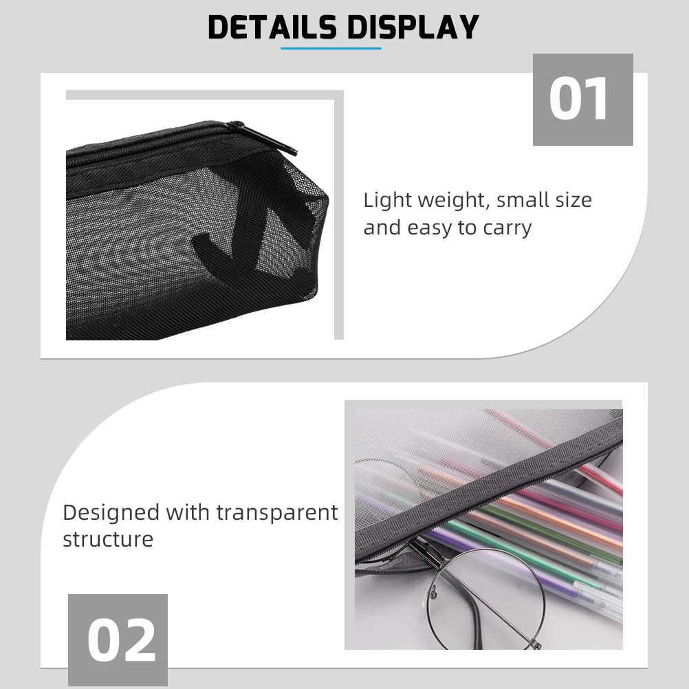 

3 Pcs Mesh Pencil Case Travel Bag Zipper Stationery Nylon Pouches Portable Pencils