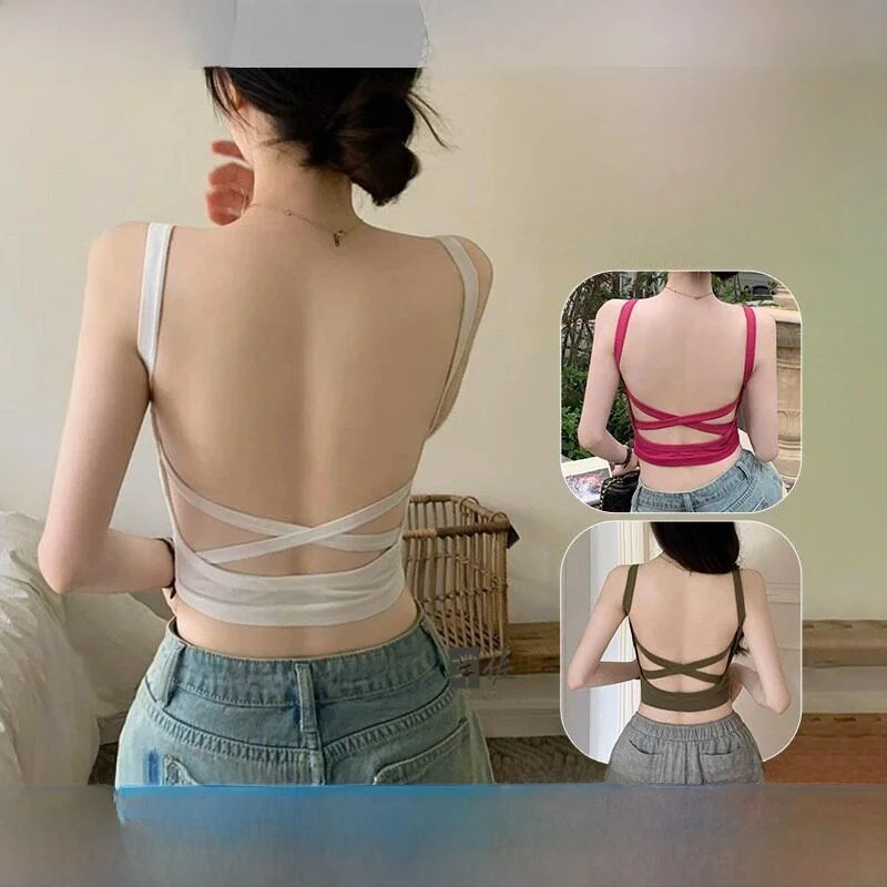 Summer Backless Tank Top with Chest Pad for Sunbathing Outdoors Sweat-Wicking Yang-Qi Enhancing Unisex Nylon Fabric