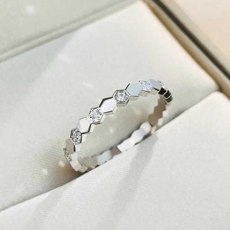 925 Sterling Silver Personalized Honeycomb Spaced Zircon Ring For Women Engagement Wedding Luxury High Quality Fine Jewelry