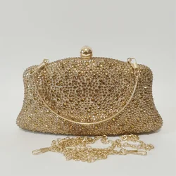 New Gold Women Rhinestones Purse Evening Bags Diamond Metal Clutches Bags Wedding Party Minaudiere Purses F1113-2