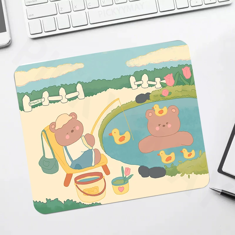 Small Pink Bear Office Mousepads Lock Edge Kawaii Mouse Pad Computer Mousepad Mouse Mat Desk Pads For PC Keyboard Mats Table Rug
