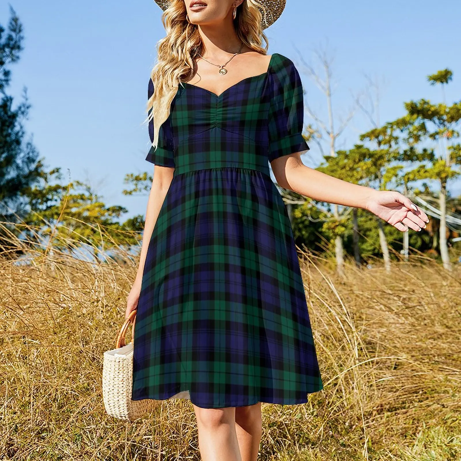 Blackwatch Tartan Clothing | Modern | Cute Blue and Green Plaid Dress elegant women's dresses for wedding long sleeve dresses