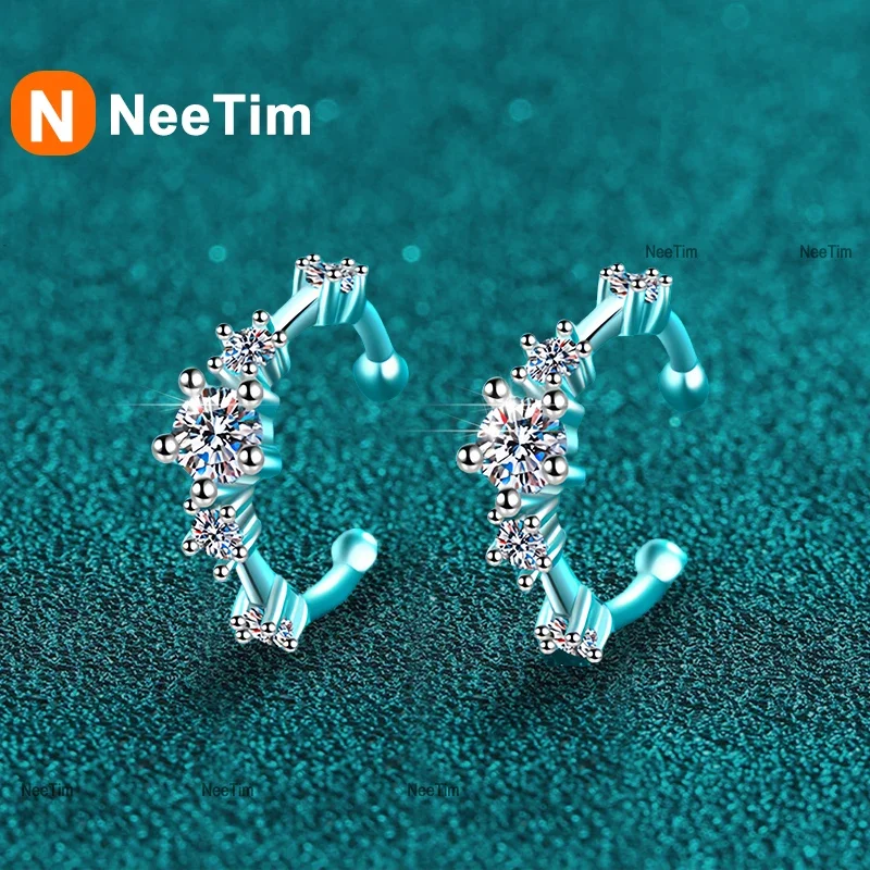 

NeeTim серьги-клипсы с муассанитом, женские роскошные качественные серьги-кольца в стиле хип-хоп для вечеринки, стерлинговое серебро S925 с покрытием из белого золота