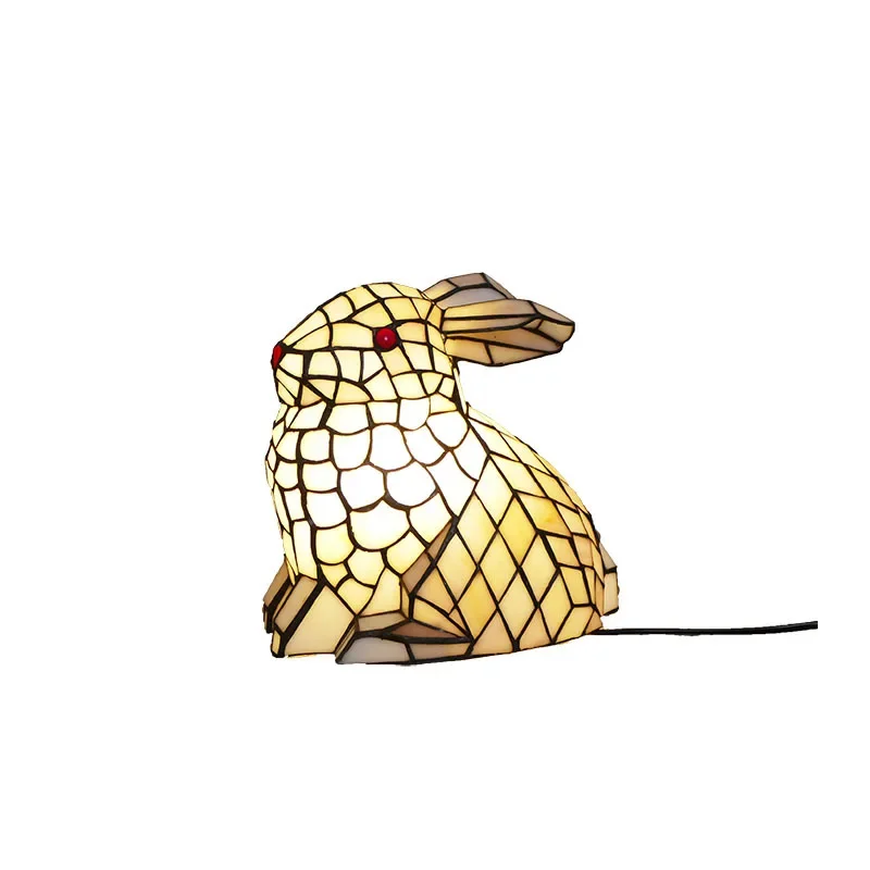 Personalized retro study bedroom bedside lamp, stained glass handmade art creative cafe animal decorative
