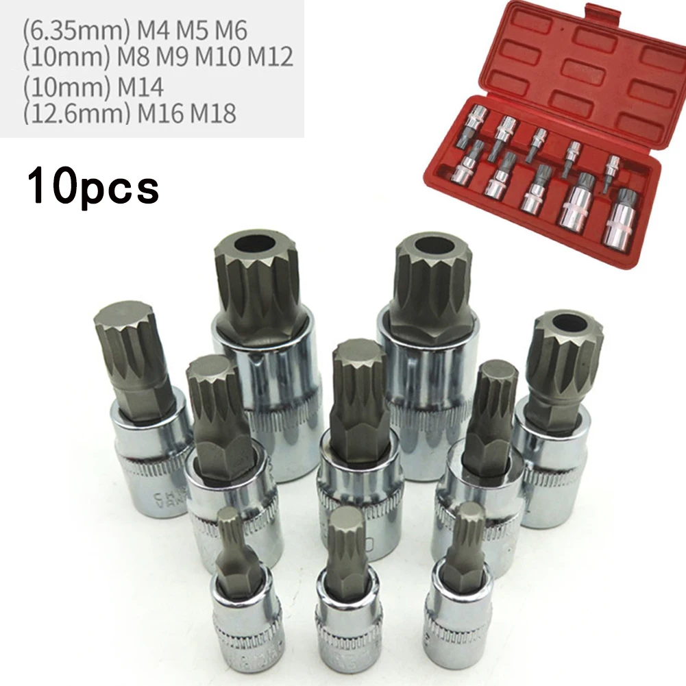 10Pcs 12-Point Triple Square Bit Socket Set Tamper Proof For/M5/M6/M8/M9/M10/M12/M14/M16 Automotive Repair Tool Kit With Case