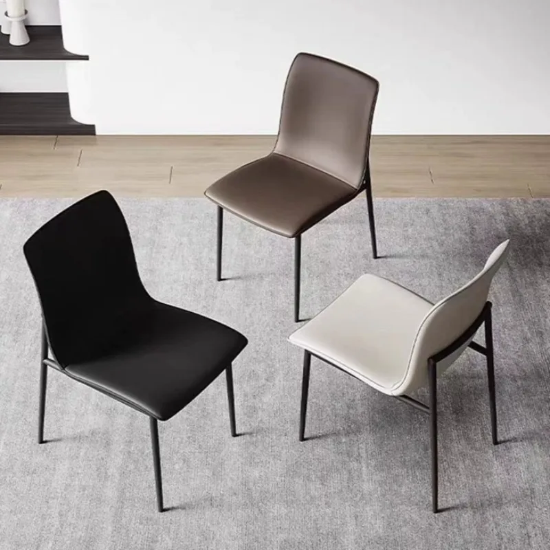 Elegant Comfortable Dining Chairs Corium Creamy White Cat Scratching Skin Dining Chair Minimalist Fine Steel Home Furniture