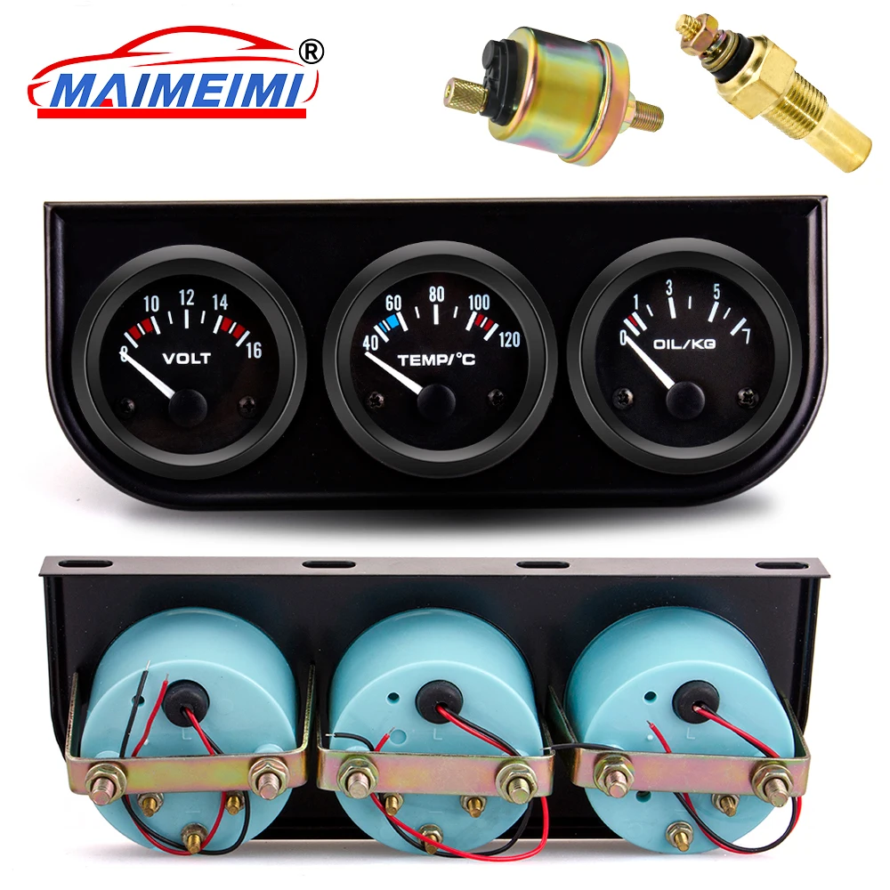 

52mm Electronic Triple Gauge Kit Volt meter +water temp +Oil Pressure Digital pointer instrument with sensor for car boat