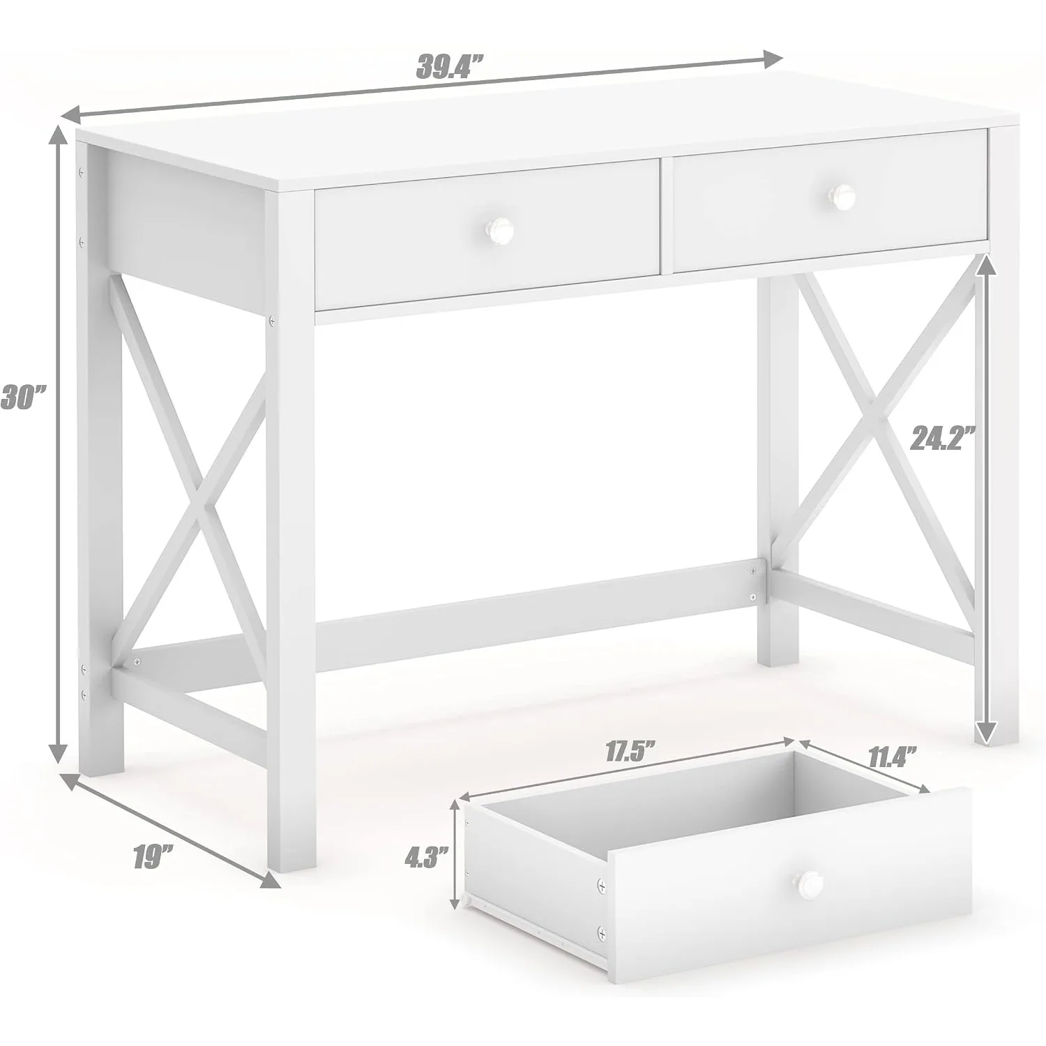 Home Office Desk with Drawers, Modern Writing Computer Desk for Bedroom, Small Makeup Vanity Table Study Table for Home Office,White