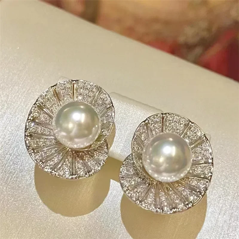 New Personality Design Zircon Sea Shell Imitation Pearl Woman Earrings Wedding Prom Jewelry Accessories Girlfriend Gift
