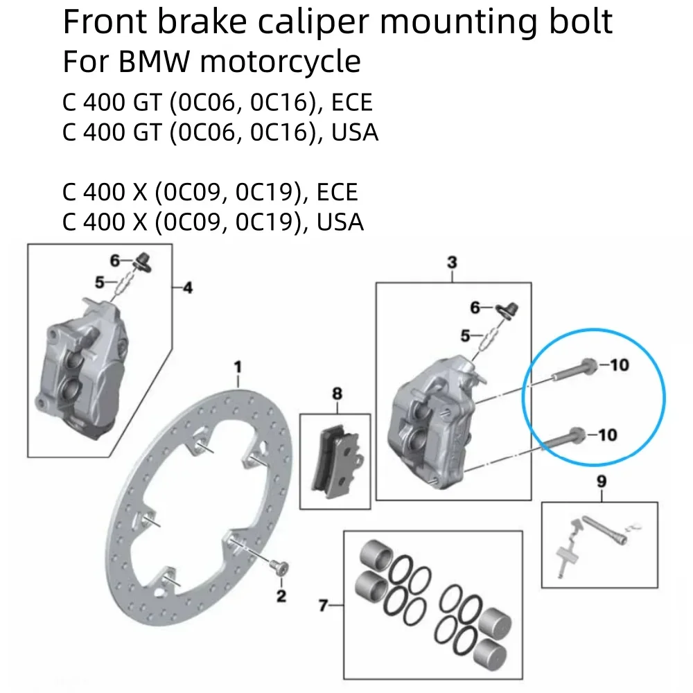 2Pcs Titanium Bolt Front Brake Caliper Mounting Screws for BMW Motorcycle C400 GT C400 X