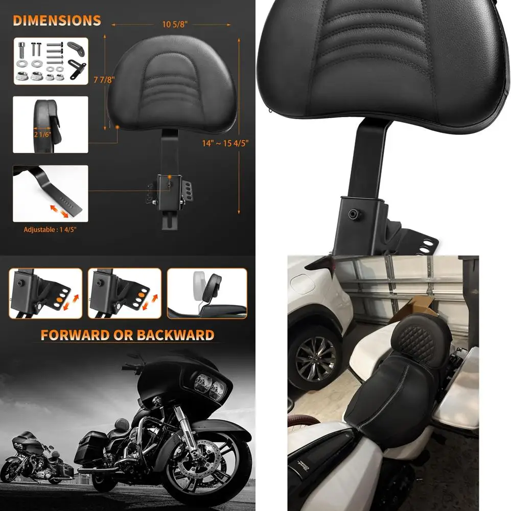 

Adjustable Plug-in Motorcycle Front Driver Seat Rider Backrest Pad Custom Mounting Kit Compatible with Harley Touring Models Str