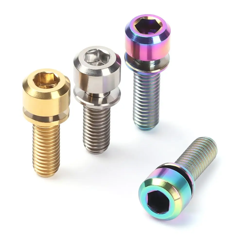 Bicycle M5 Stem Bolts 16mm/18mm/20mm TC4 Titanium Stem Fixing Bolts For Bike MTB Stem Screws Washer Fixed Bolts Cycling Parts