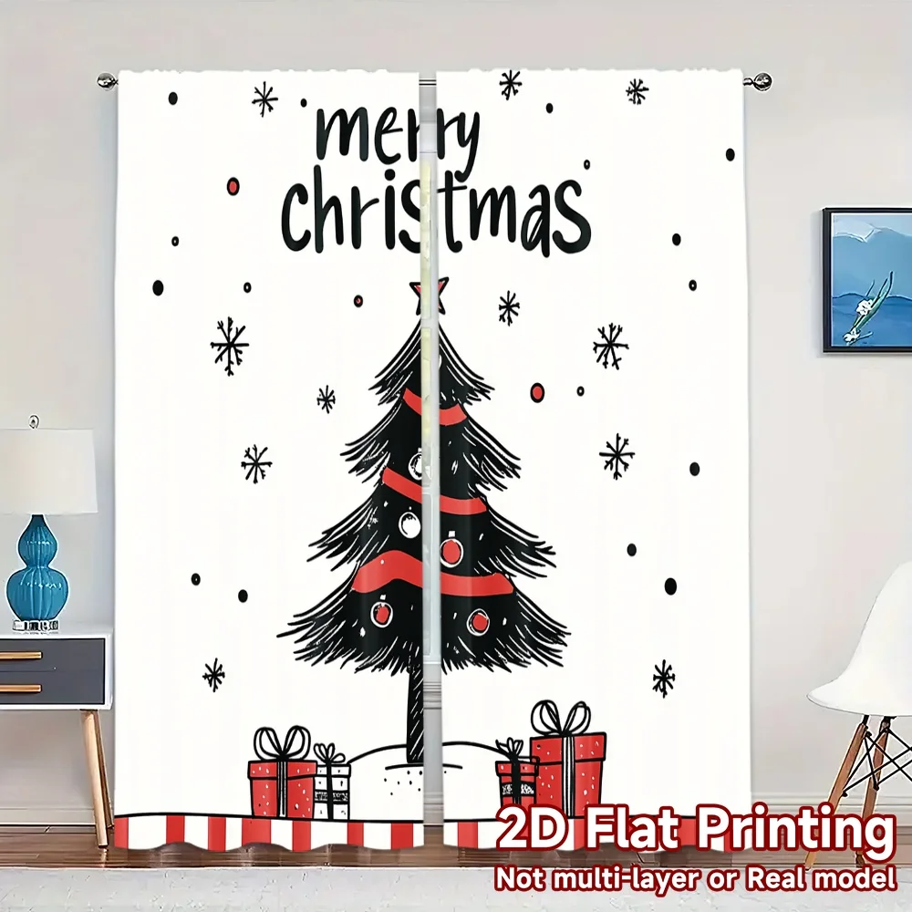 2pcs,Curtains Christmas Tree Gifts Snow (3) Popular Light Filtering Curtains 100% Polyester Curtains Thermal Insulation, and