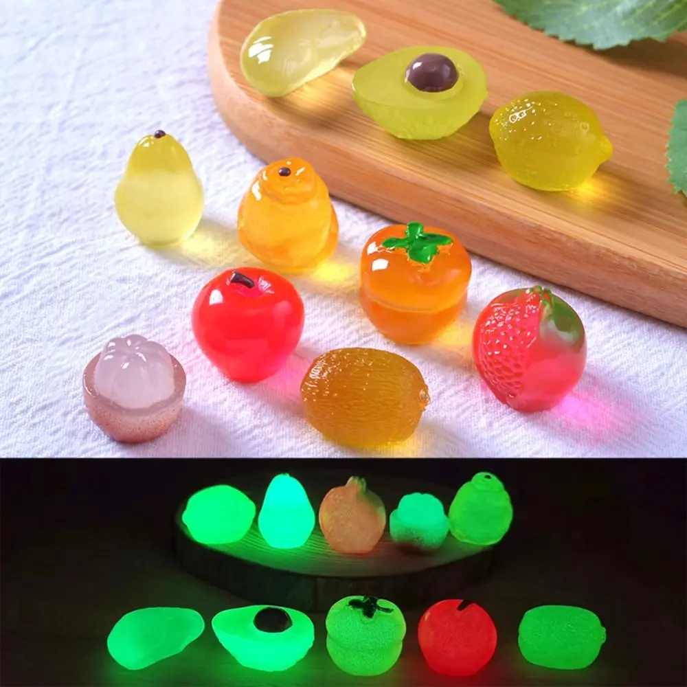 Śliczne symulacje świecące owoce Mini rękodzieło sztuczne owoce realistyczne DIY Decor figurki owoców miniatury