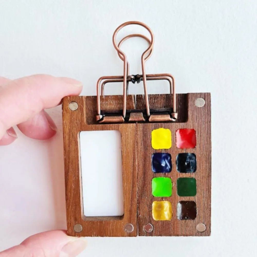 Leere Box, Mini-Aquarell-Farbpalette, Holz, schwarze Walnuss, Holzfarbe, leere Box, tragbar, 8-Gitter