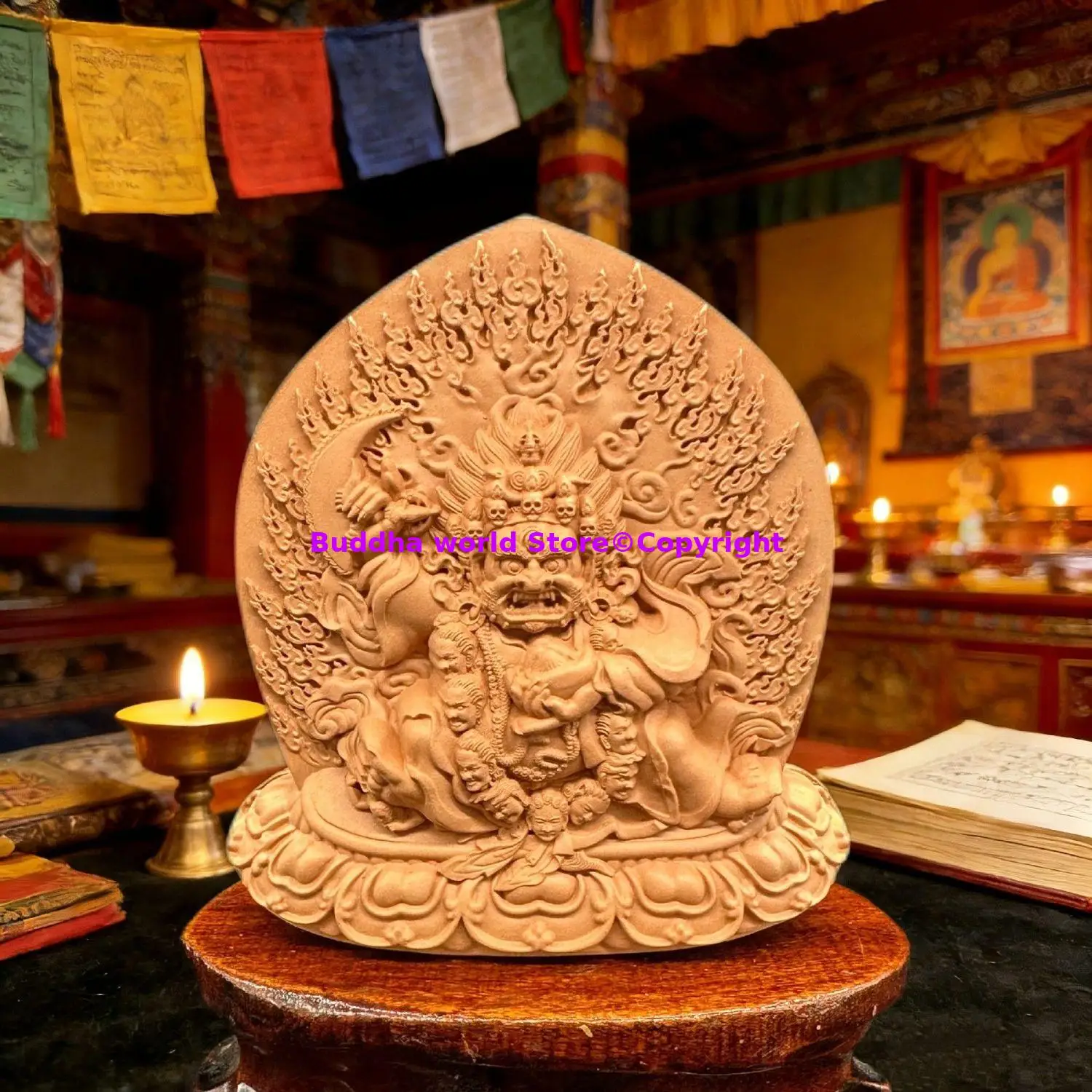 Esoteric Buddhism Black-robed Vajra Mahakala Handmade clay rare buddha Holy tsha-tsha Buddhist temple lama monk worship 10cm