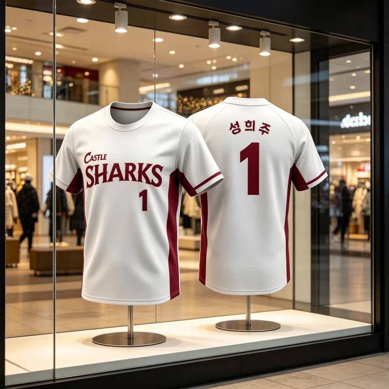 New Korea Crown Castle Sharks American Style Sports Jersey Short Sleeve T-Shirt Breathable Casual Street-wear Family Kids Tees