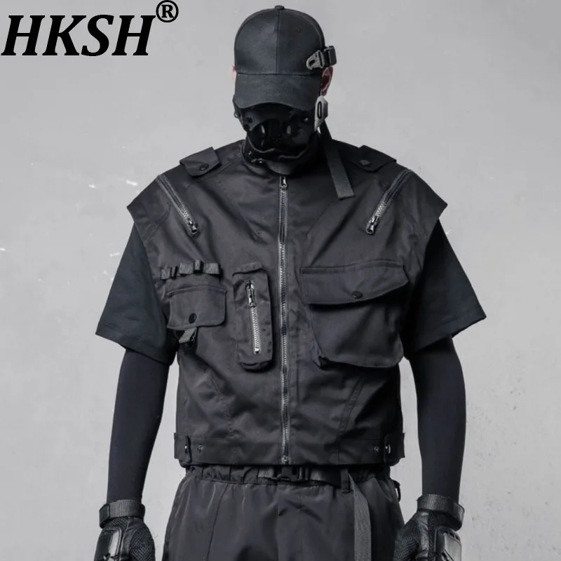 

HKSH Весна Лето Новые Мужчины Tide Нишевый Дизайн Карманы Темная Techwear Трендовый Жилет Тактическая Молния Techwear Шикарный Жилет Ins HK7553