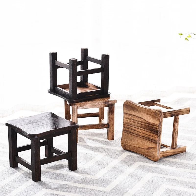 Modern Solid Wood Household Stool Fashion Creative Bench Square Stool Low Shoe Stool Living Room Simple Log Coffee Table Stool