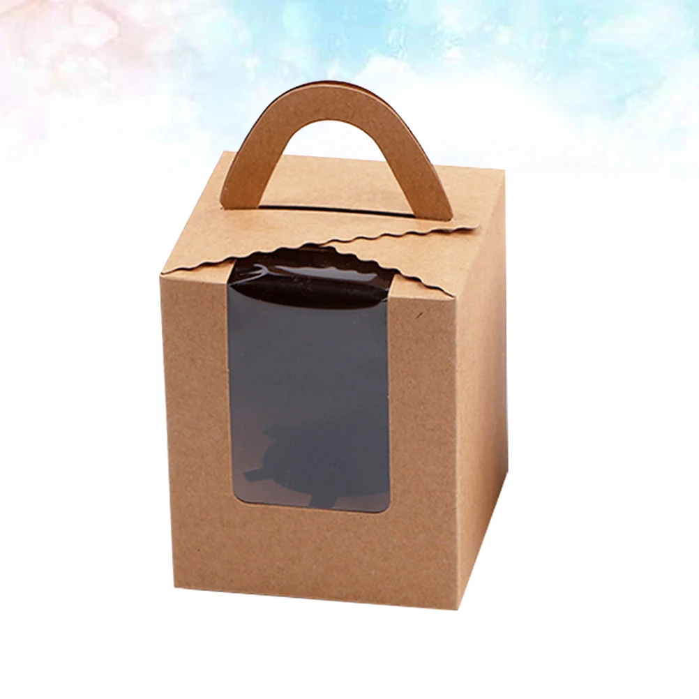 

50pcs Single Cupcake Boxes Food Grade Paper Portable H Kraft Paper Cupcake Box Ideal for Parties Kitchen Barware Storage