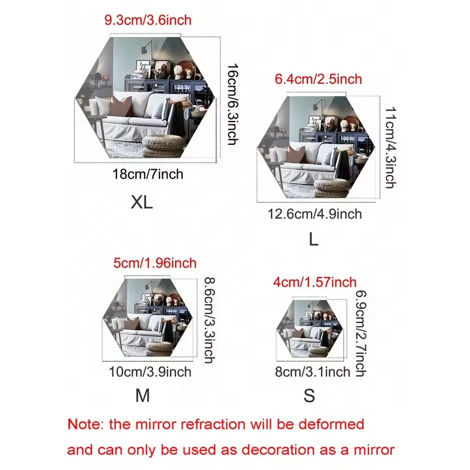 12PCS/Lot Geometric Solid Hexagonal Mirror Wall Stickers DIY With Built-in Adhesive and Removable Home Decoration