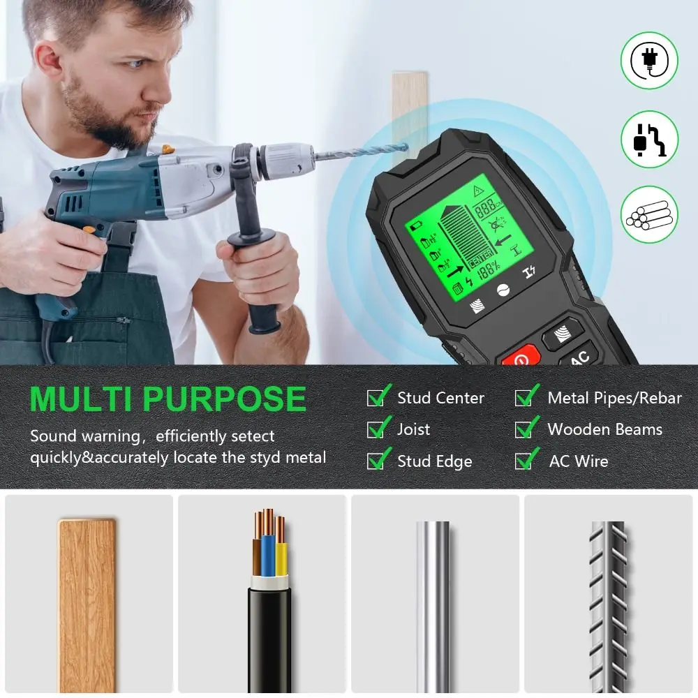 High Accuracy Electric Wall Scanner Sensor with LCD Display Accurately Locate Smart Stud Finder Sound Warning Efficiently Setect