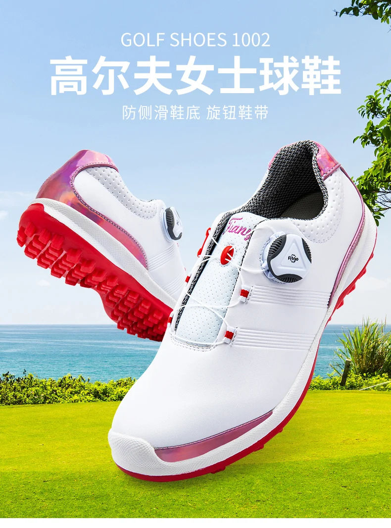 TTYGJ Golf Shoes Women\'s Waterproof Sports Shoes Women Anti Slip Walking Shoes Ladies Waterproof Golf Sneakers Knob Buckle