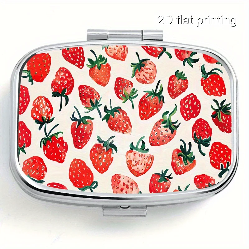 Square Small Box with Flying Pattern and Strawberry Print, Two-Compartment Metal Box, Mini Portable Box, Suitable for Travel, Outdoor Activities, or as a Portable Small Box for Wallets or Bags, Decorative Jewelry and Earrings Multi-Functional Metal Box, Small Box for Vitamins, Multi-Compartment Storage Box, Organizer Box, Suitable for Home Use, Travel, Sealed and Moisture-Proof, Unique Holiday Gift, Birthday Small Gift, Collection Box