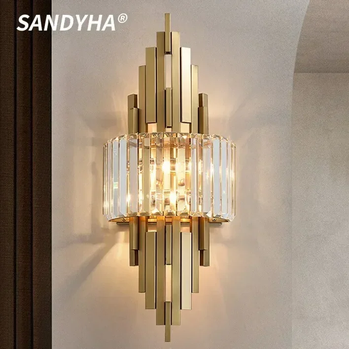 SANDYHA Nordic Hotel Living Room Wall Lamps Modern Minimalist Suitable For Bedroom Bedside Dining Room Crystal Decor Wall Light