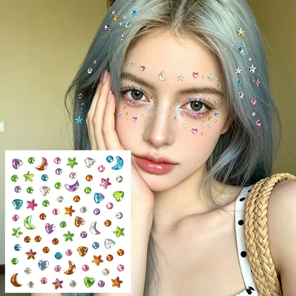 Star with Adhesive Backing Bedazzling Sticker Makeup DIY Face Eye Jewels Sticker 3D Resin Sparkling Crystal Gem Sticker Festival