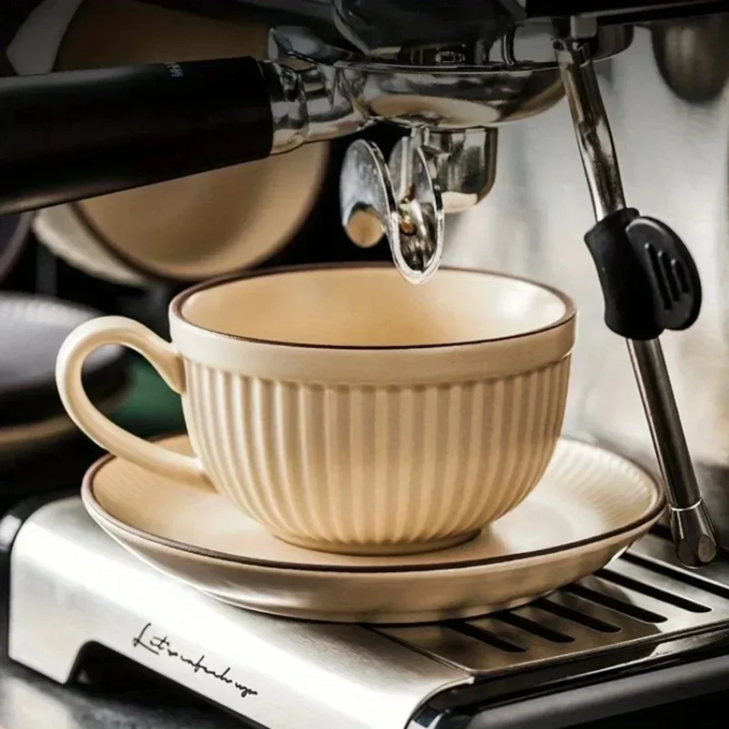 1 セット、コーヒーカップとソーサー、ラテカップ、ユニークなオリーブグリーンとロータスコーヒーカップ - 創造的なコーヒーカップとソーサー。