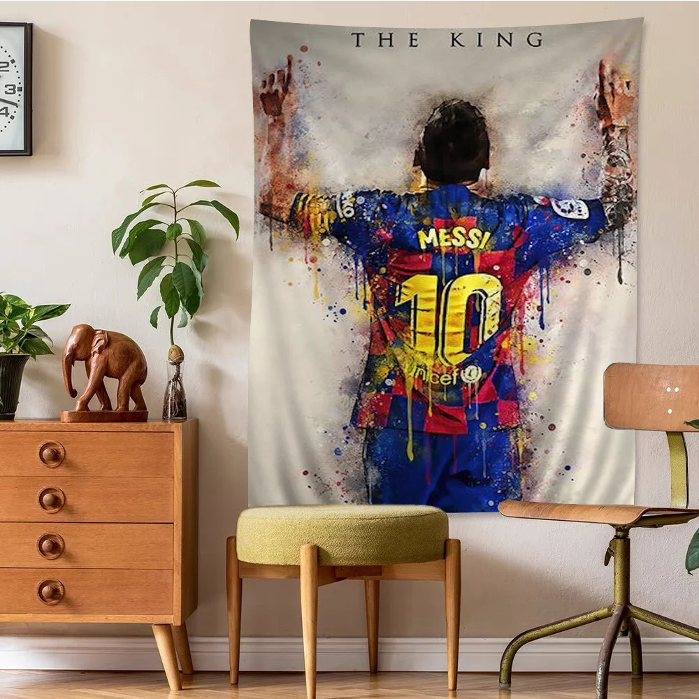 Messi Splatter Art Wall Tapestry, Back View Jersey Design, Soft Decor for Dorm Rooms & Soccer Enthusiasts & Sports Collectors
