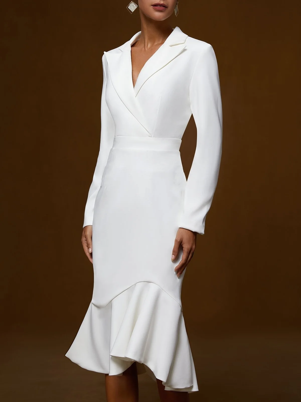 

Spring Autumn New Dress Long-sleeved Waist V-neck Hip-covering Dresses Elegant Solid Color Fashion Commuter Style Woman Clothes