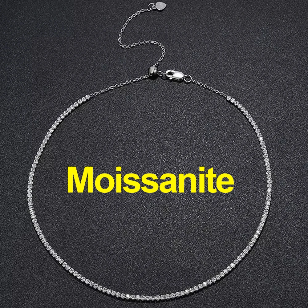 ROBUKF 2mm Moissanit Tennis Halskette für Frauen S925 Silber vergoldet 18K Gold Funkelnde Strass Halsband Kette Hochzeit Schmuck verstellbar 6