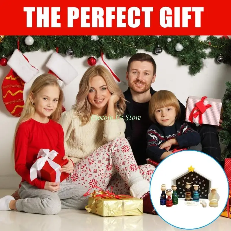 X90F Christmas Ornament Craft Button Christian Gift DIY Button Nativity Scene