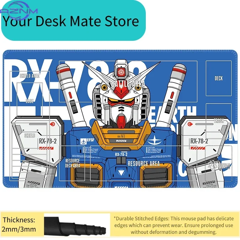 Anime RX-78-2 Gundam Mecha TCG Playmat Mouse Pad, Rubber Anti-slip Gaming Mouse Pad, Blue Background Card Game Zone Print Desk M