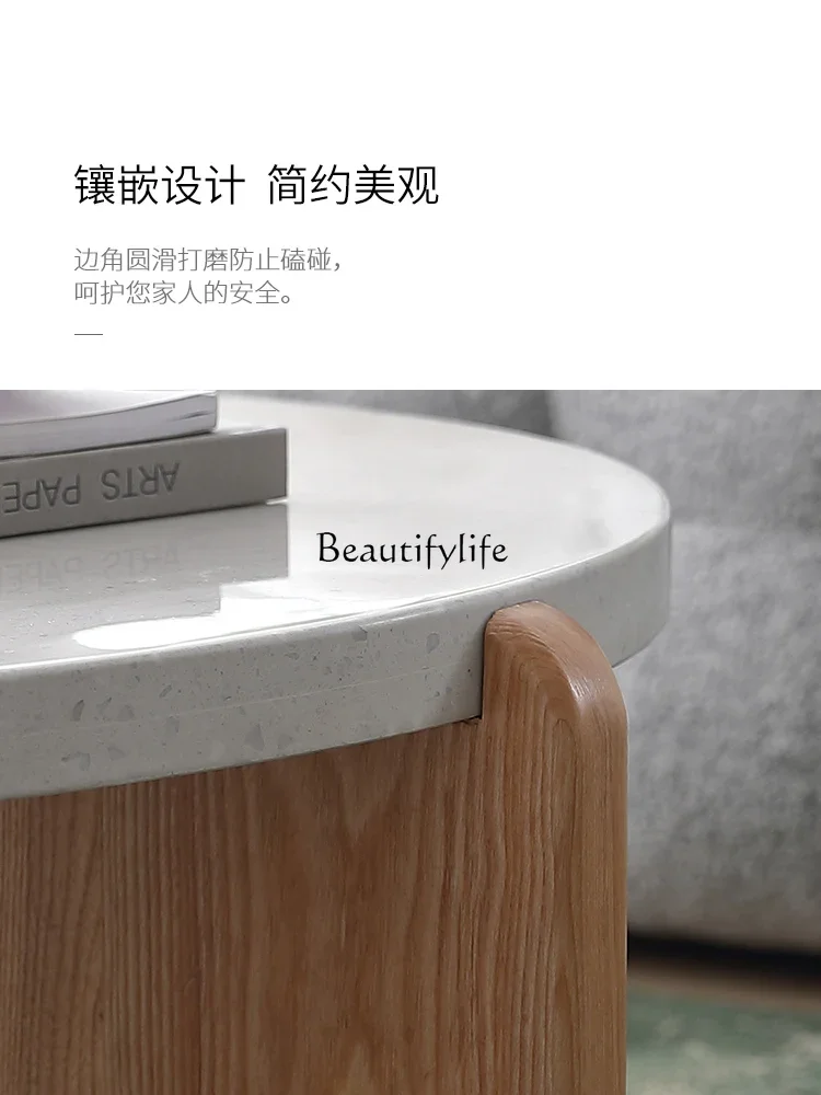 88.Nordic terrao coffee table solid wood wabi sabi wind log minimalist designer round coffee table combination