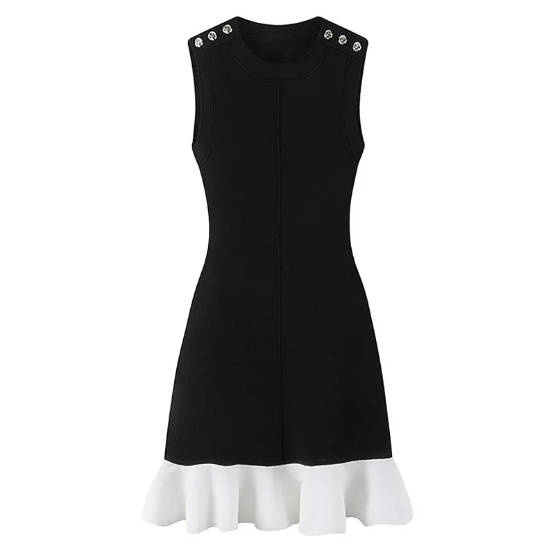 

Fashion O-Neck Ruffles Jersey Dresses Colorblock Women Knitted Dress