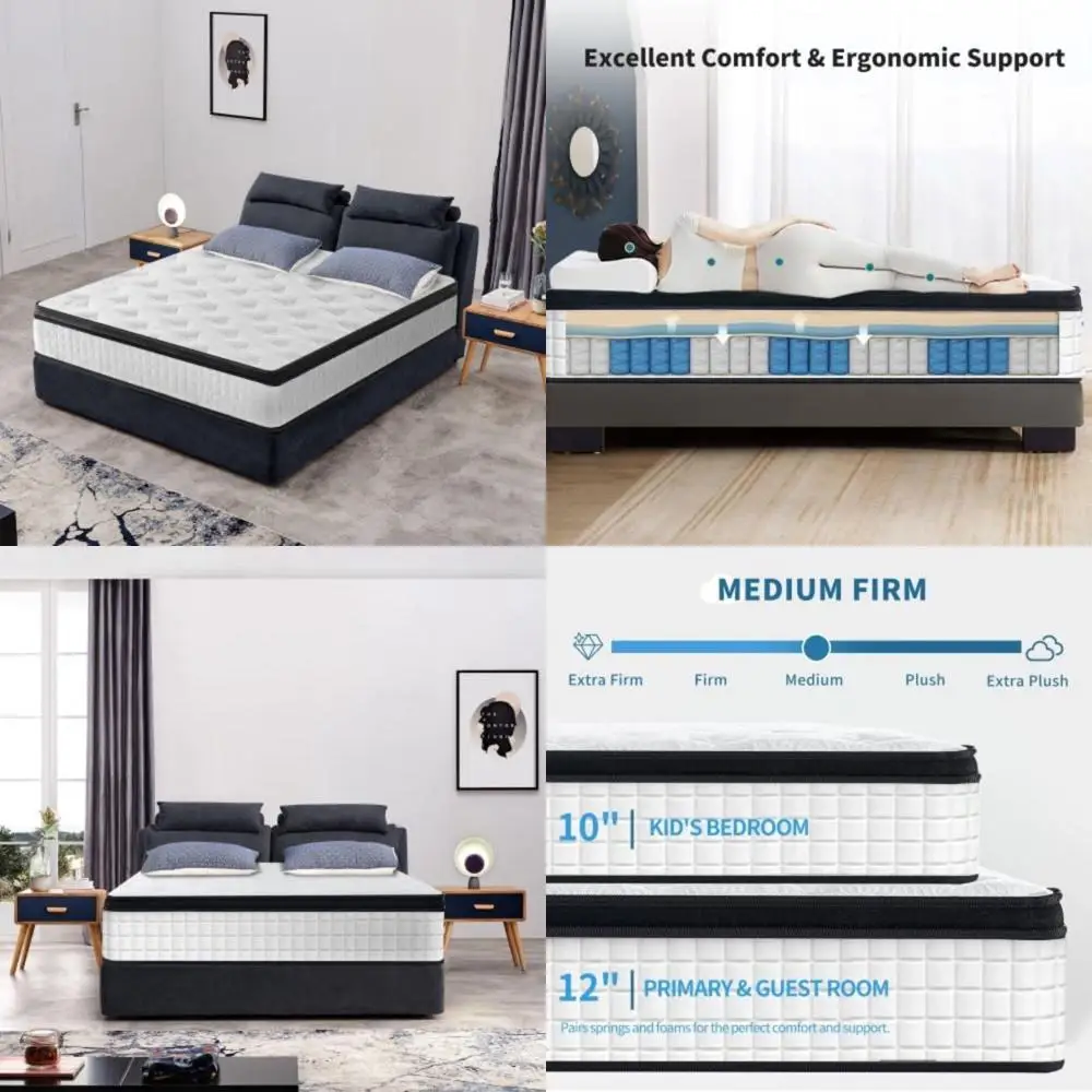 مرتبة كاملة مقاس 12 بوصة، مرتبة كاملة الحجم في صندوق، مرتبة عصرية جديدة من Diamond Innerspring Hybrid and Cooling Gel Memory Foam، P