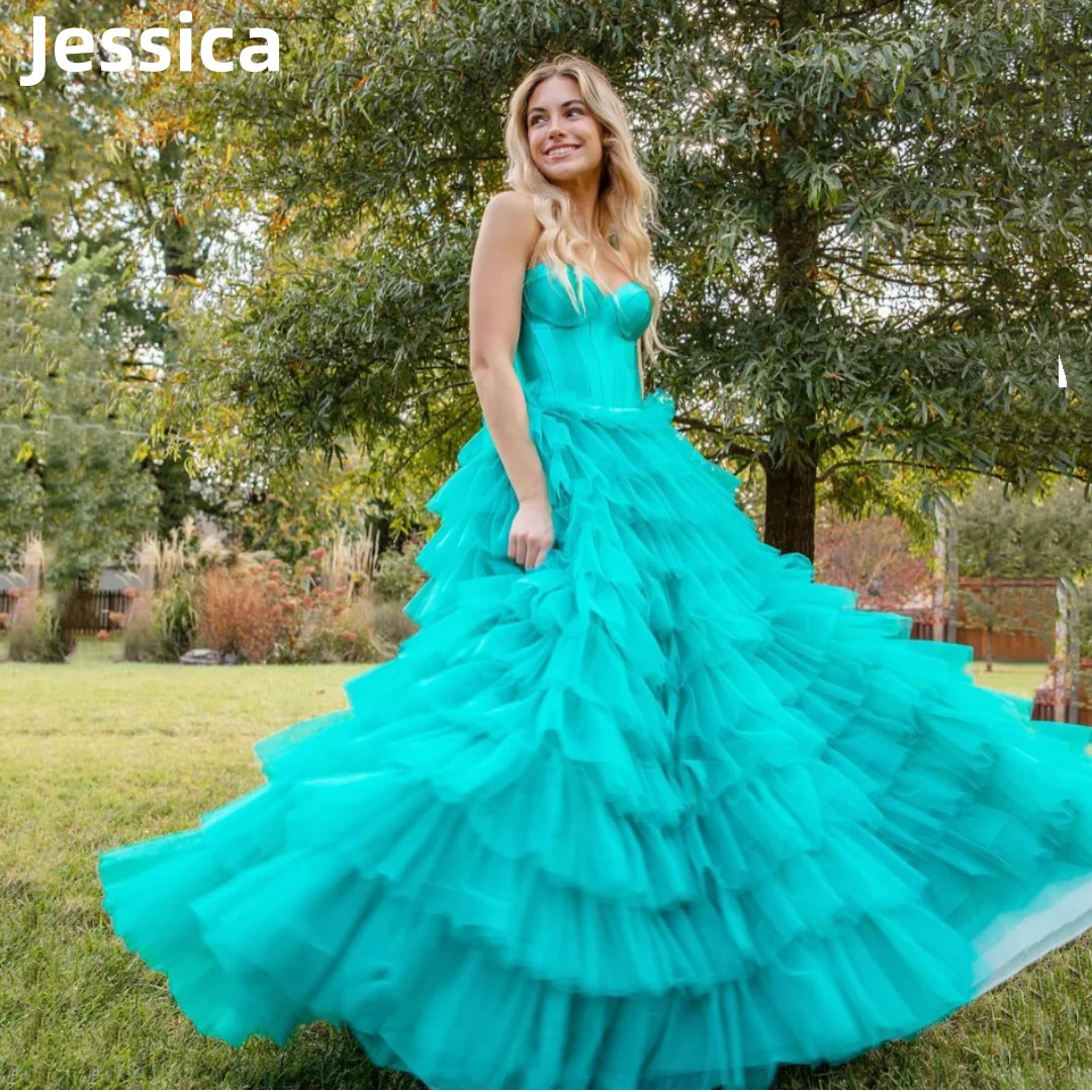 

Jessica Sexy Strapless Prom Dresses Satin Tulle Multi-layered 2024Vestidos De Fiesta Corset Princess Graduation Party Dresses