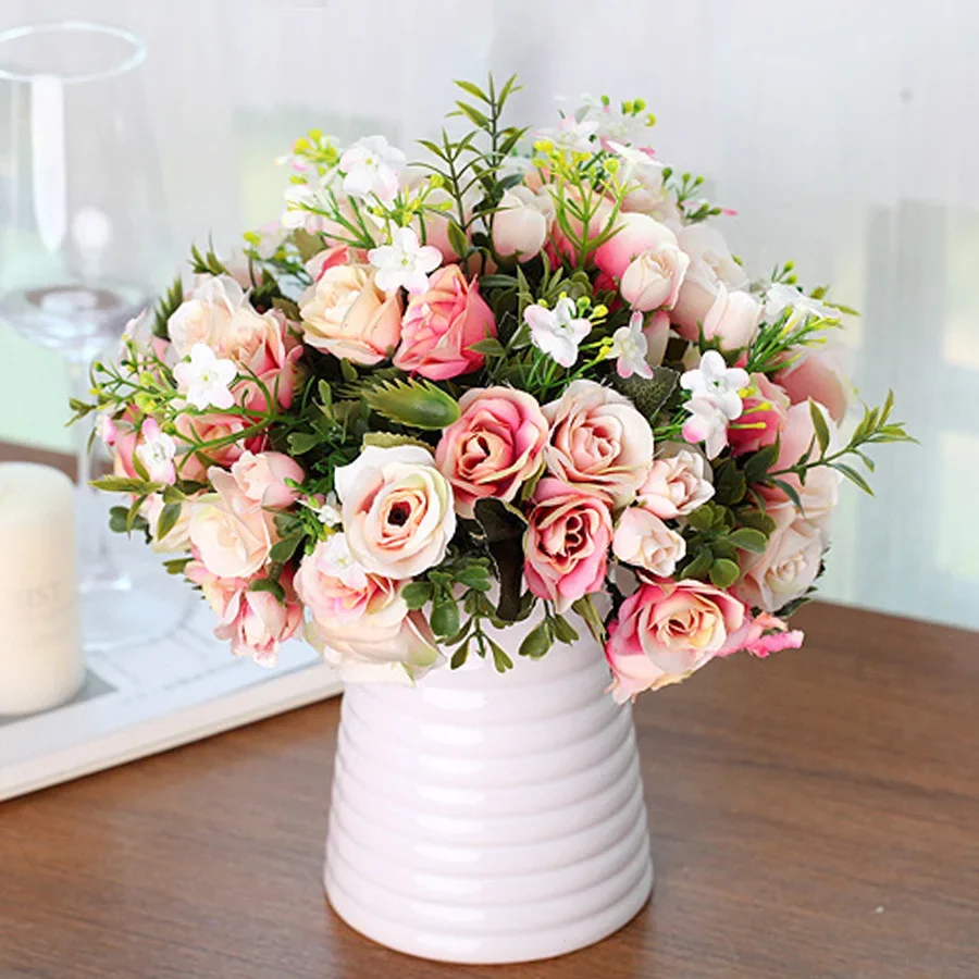 White Pink Colorful DIY Silk Rose Artificial Flower High Quality Fake Hydrangea Flowers for Home Garden Wedding Table Decor Rose