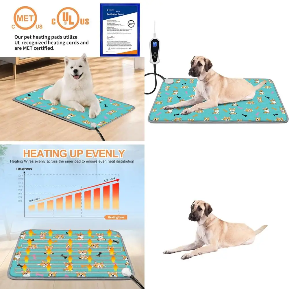 

Adjustable Temperature Waterproof Pet Heating Pad for Dogs and Cats, 30x47 inches with Timer and Chew-Proof Cord