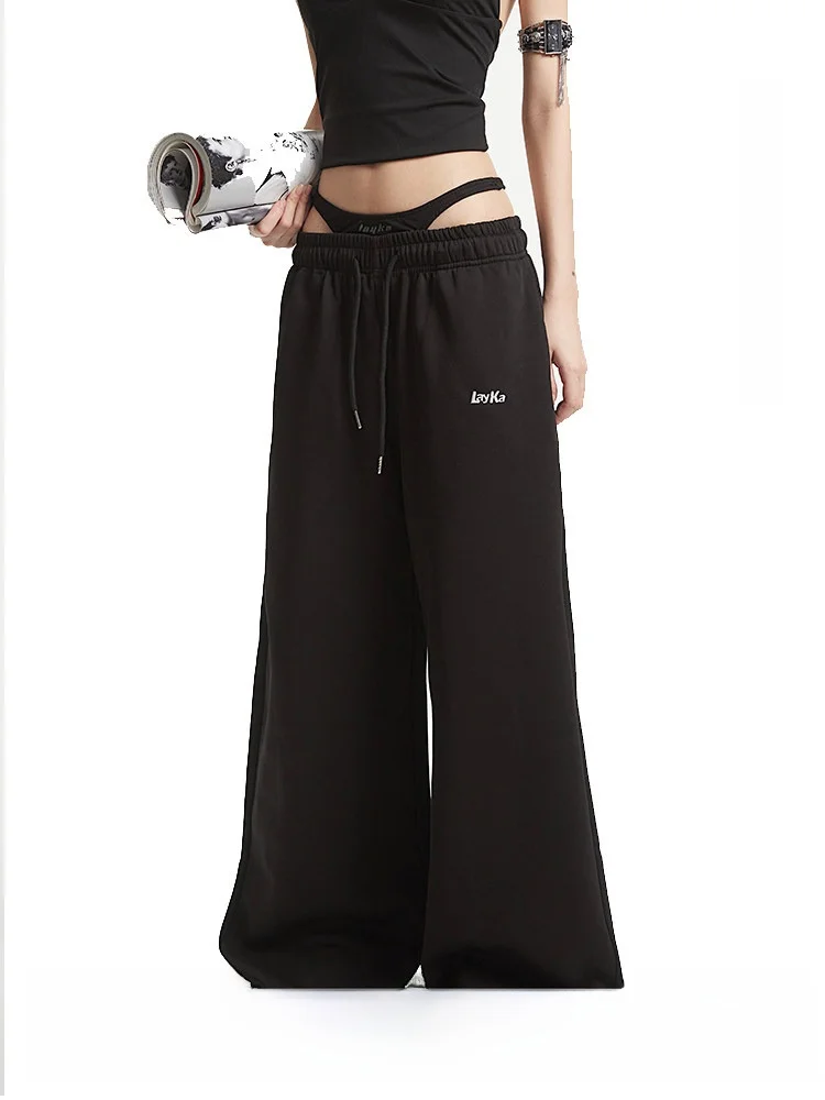 

Широкие брюки Bla American Sle для женщин, повседневные брюки с высокой талией, имитация двухслойных, длинные, свободного кроя, прямые брюки-трубы