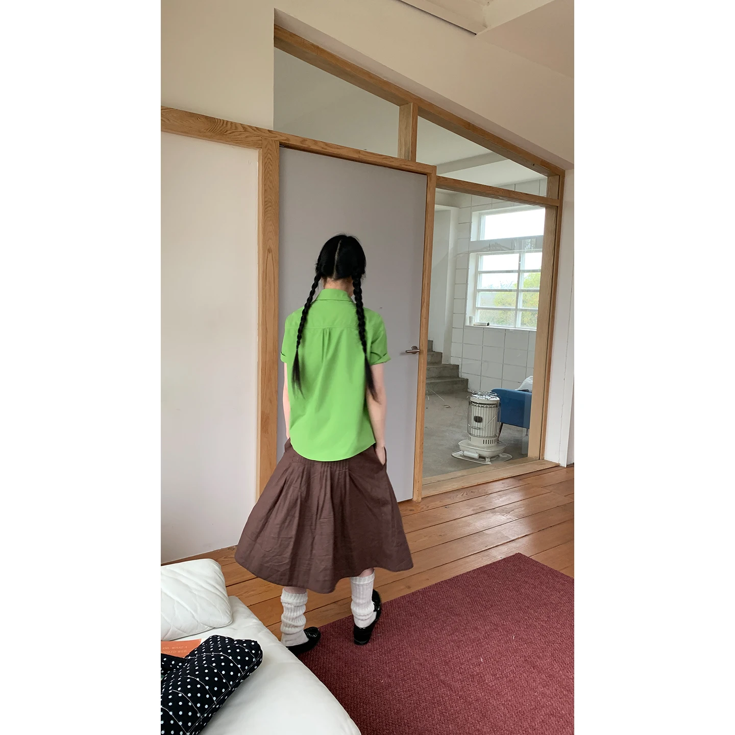 Yingzi Oni Linen Narrow Waist Press Strip Mid-Length A-Line Skirt Women's Design Sensation Retro Versatile Summer Skirt