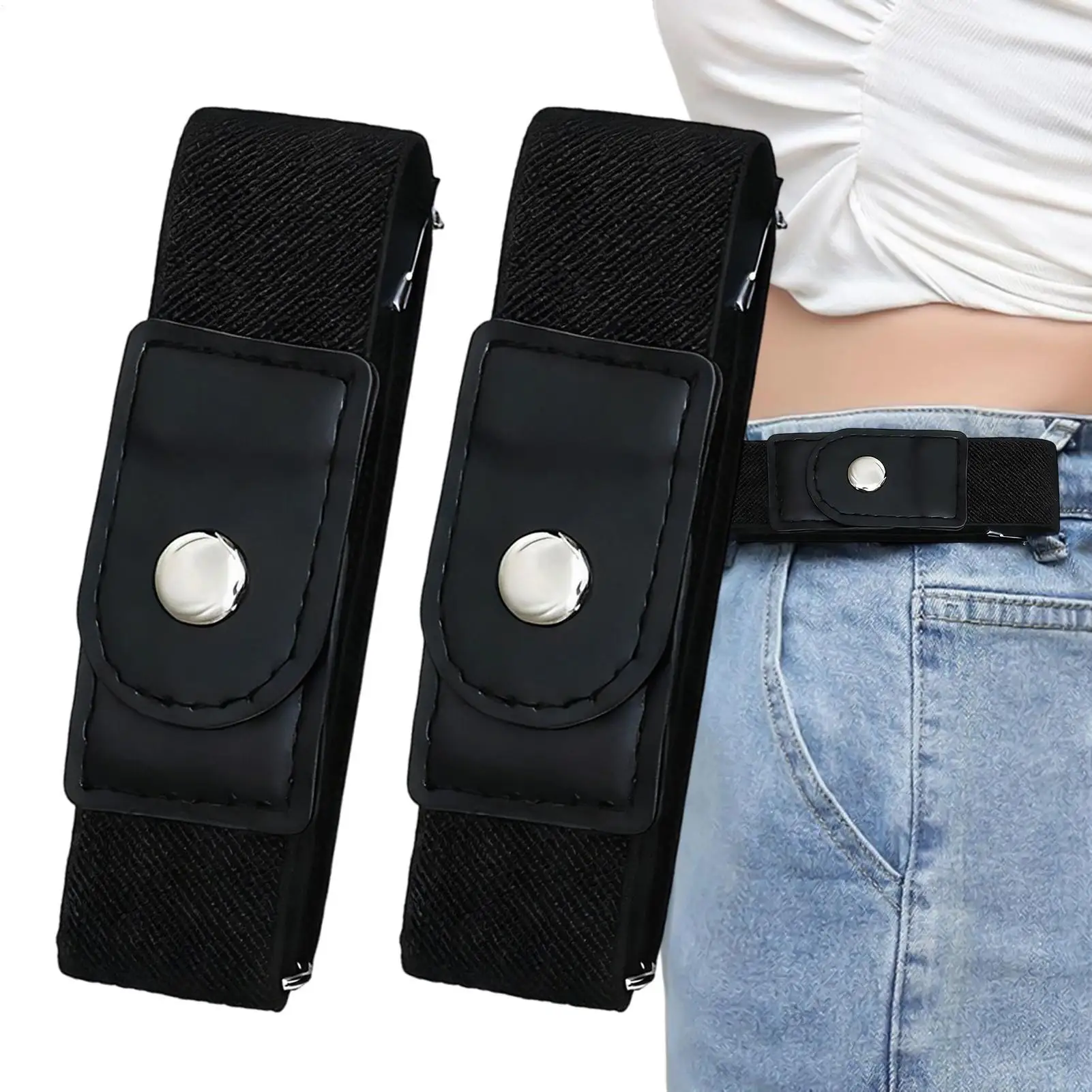 2 Stück Schnallenfreier Gürtel Verstellbarer Elastischer Taillengürtel Unsichtbarer Gürtel Schnallenfreie Gürtel für Damen Herren Jeans Hosen Schnallenloser Taillengürtel