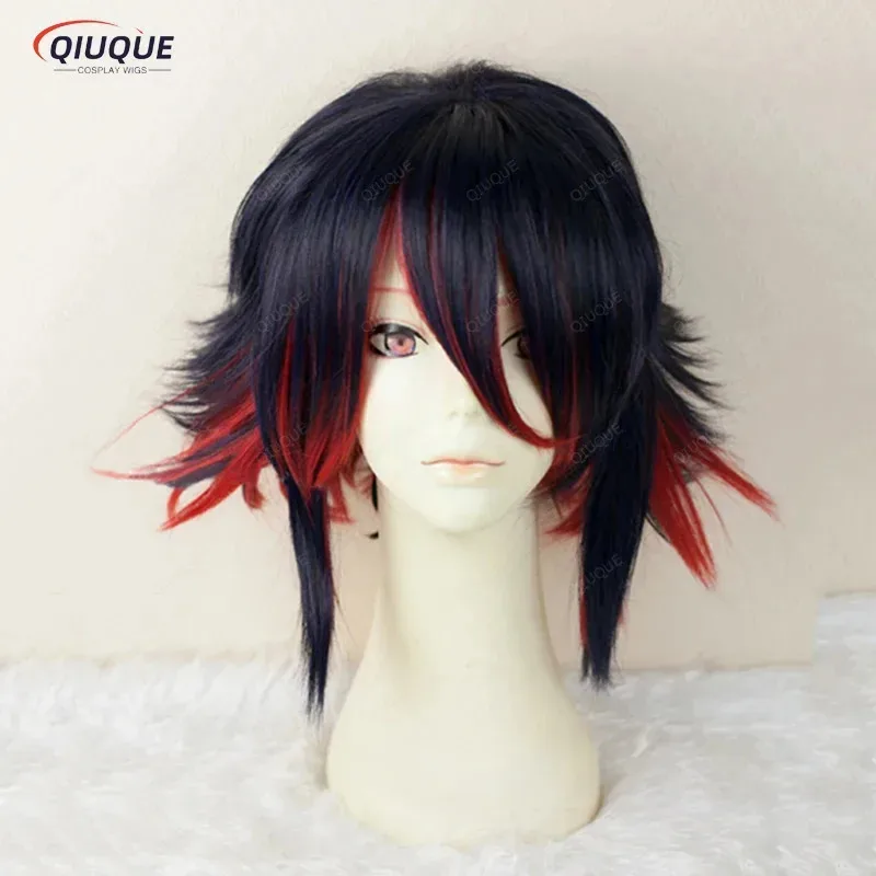 أنيمي قتل لا قتل ماتوي ريوكو قصيرة الأزرق والأحمر مقاومة للحرارة الشعر تأثيري حلي شعر مستعار + غطاء شعر مستعار مجاني