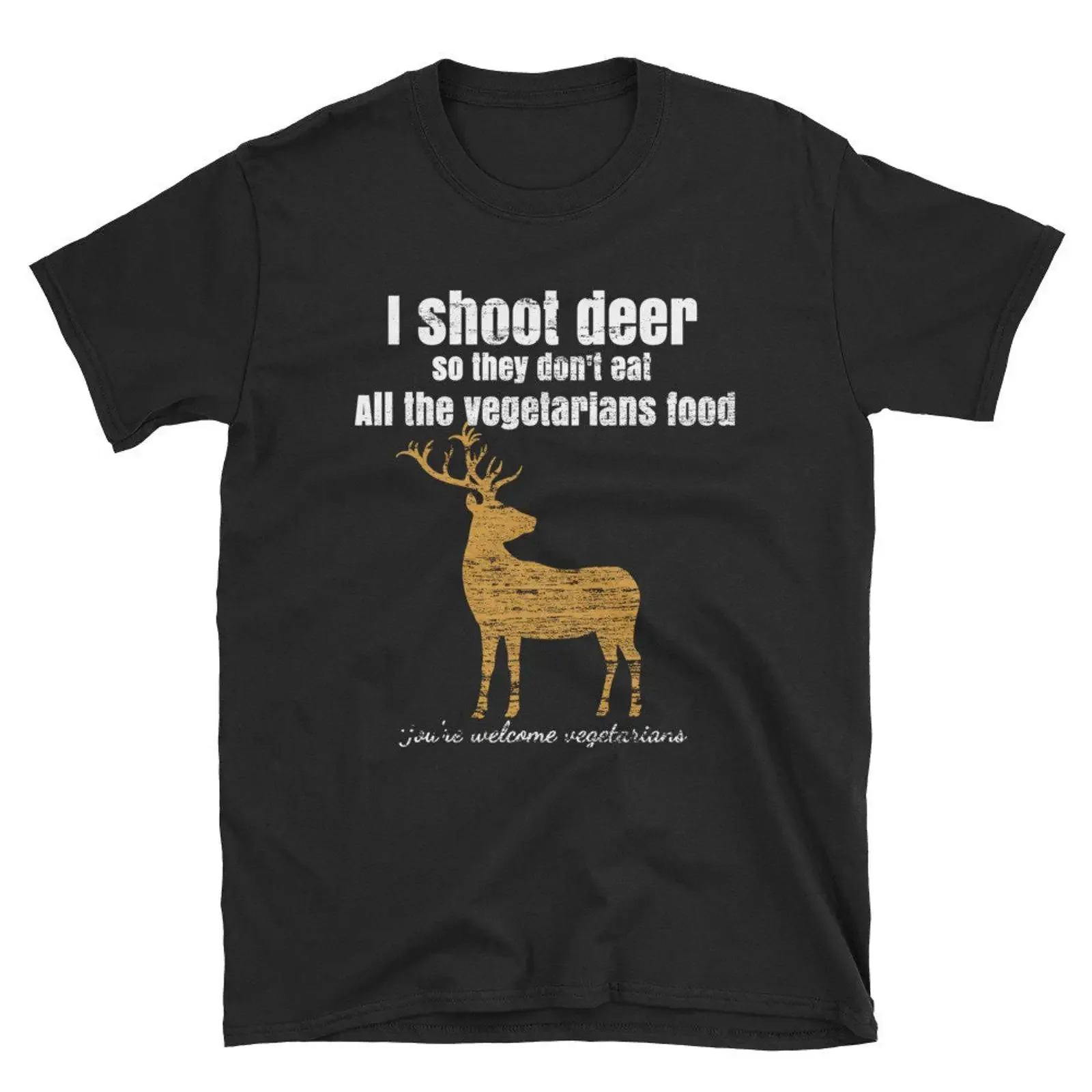 Funny I Shoot Deer Sarcastic Vegetarian Joke T Shirt Hunting Buck Casual for Outdoor Enthusiasts vintage Washed